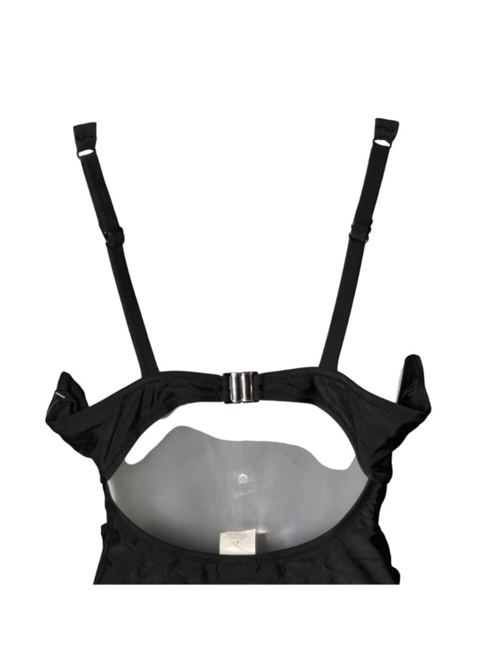 Black One‑Piece Swimsuit LG UPF 50 Twist Front Keyhole Ruched Adjustable - Picture 6 of 9